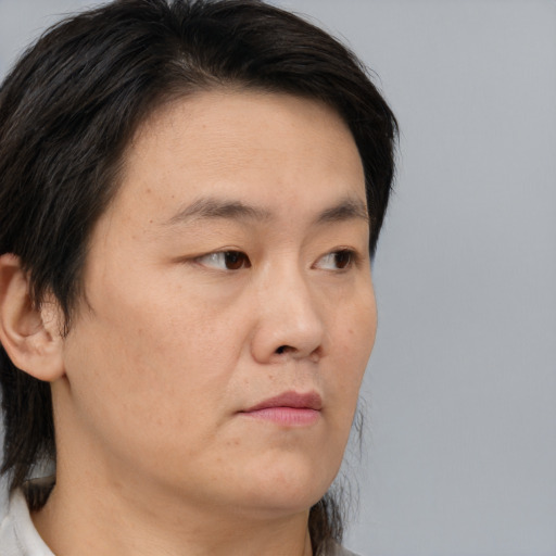 Neutral asian young-adult male with medium  brown hair and brown eyes