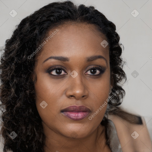 Neutral black young-adult female with long  brown hair and brown eyes