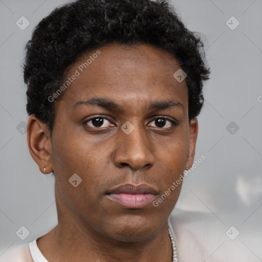 Neutral black young-adult male with short  brown hair and brown eyes