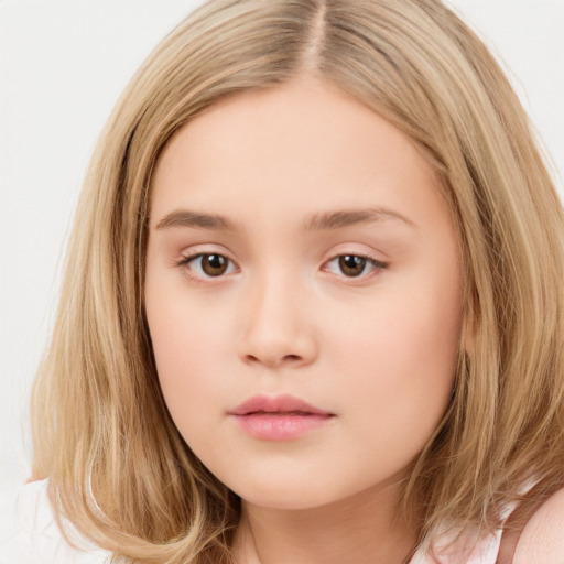 Neutral white child female with long  brown hair and brown eyes