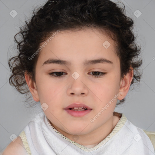 Neutral white child female with short  brown hair and brown eyes