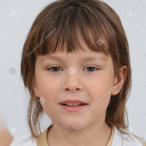 Neutral white child female with medium  brown hair and brown eyes