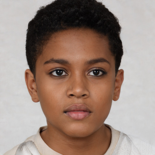 Neutral black child female with short  brown hair and brown eyes