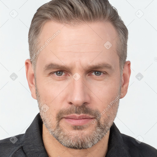 Neutral white adult male with short  brown hair and brown eyes