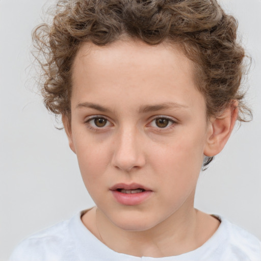 Neutral white child female with short  brown hair and brown eyes