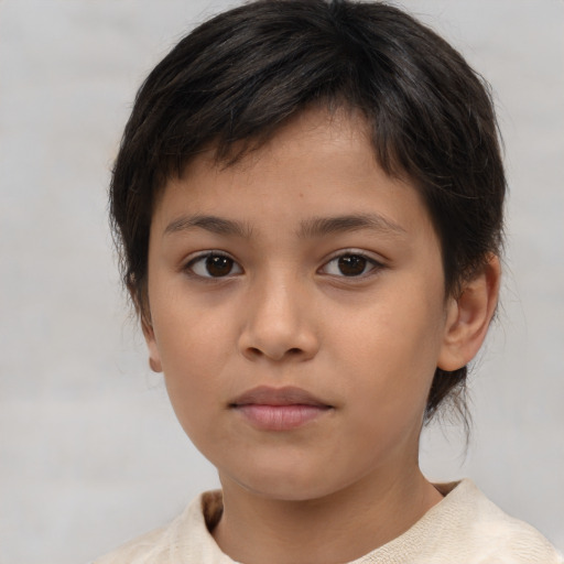 Neutral asian child female with medium  brown hair and brown eyes