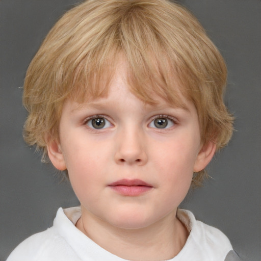 Neutral white child female with medium  blond hair and grey eyes