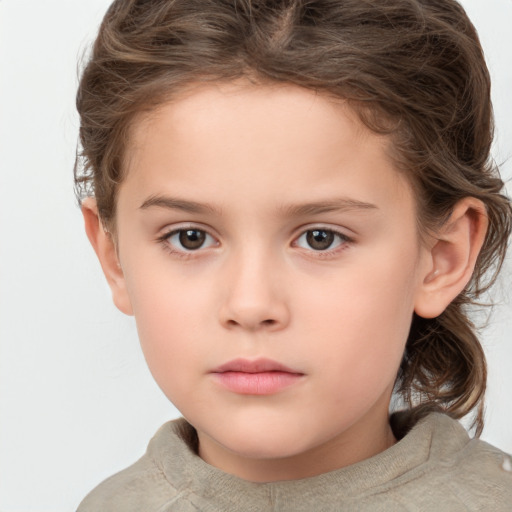 Neutral white child female with medium  brown hair and brown eyes