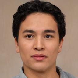 Neutral asian young-adult male with short  brown hair and brown eyes