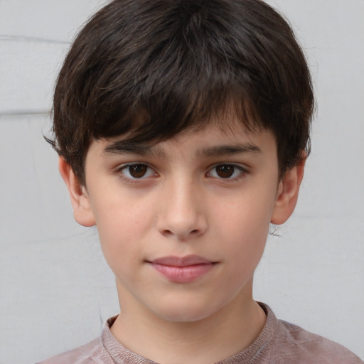 Joyful white child male with short  brown hair and brown eyes