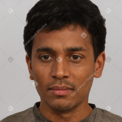 Neutral latino young-adult male with short  brown hair and brown eyes