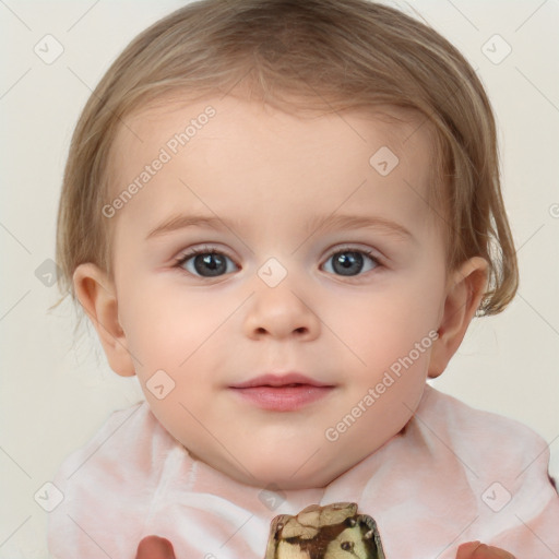 Neutral white child female with medium  brown hair and blue eyes