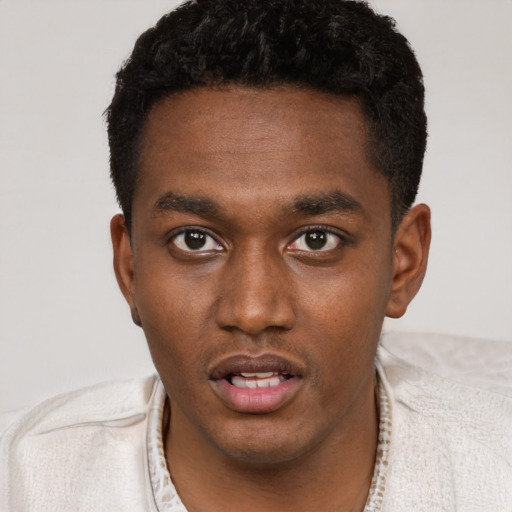 Neutral black young-adult male with short  brown hair and brown eyes