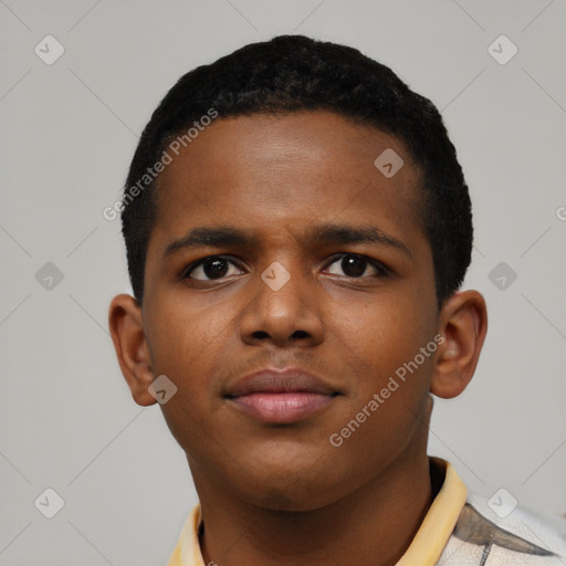 Neutral black young-adult male with short  brown hair and brown eyes