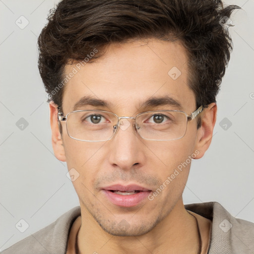 Neutral white adult male with short  brown hair and brown eyes