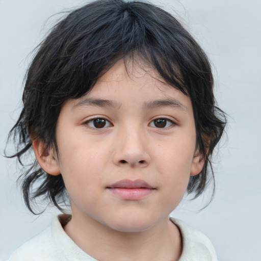 Neutral asian child female with medium  brown hair and brown eyes