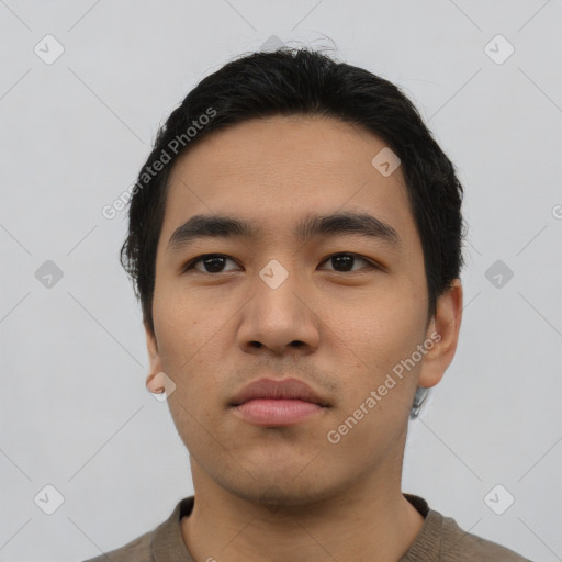 Neutral asian young-adult male with short  black hair and brown eyes