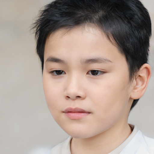 Neutral asian child male with medium  brown hair and brown eyes