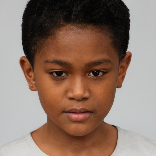 Neutral black child female with short  brown hair and brown eyes