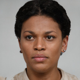 Neutral black young-adult female with short  brown hair and brown eyes