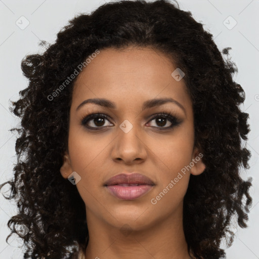 Neutral black young-adult female with long  brown hair and brown eyes