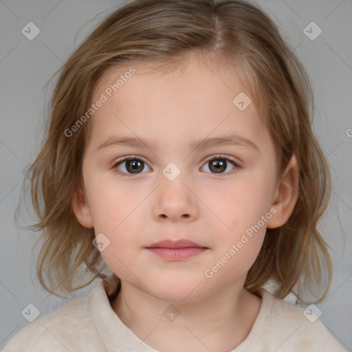 Neutral white child female with medium  brown hair and brown eyes