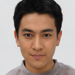 Neutral asian young-adult male with short  brown hair and brown eyes