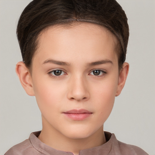 Neutral white young-adult female with short  brown hair and brown eyes