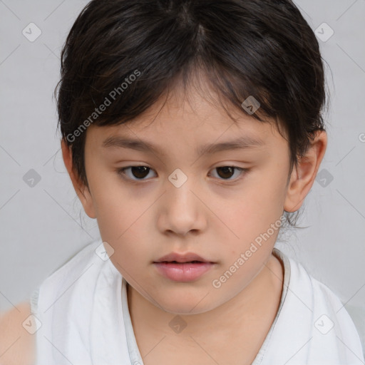 Neutral white child female with medium  brown hair and brown eyes