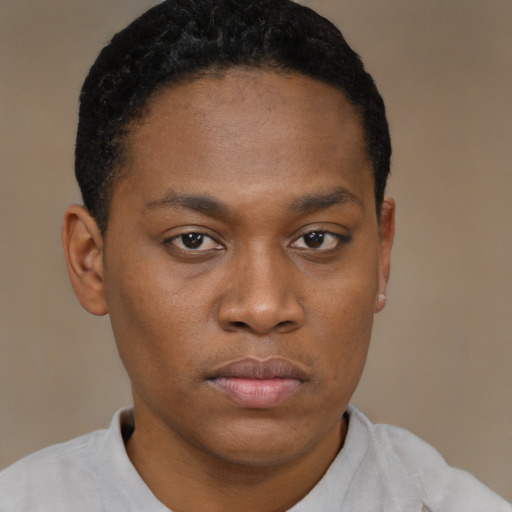 Neutral black young-adult male with short  brown hair and brown eyes