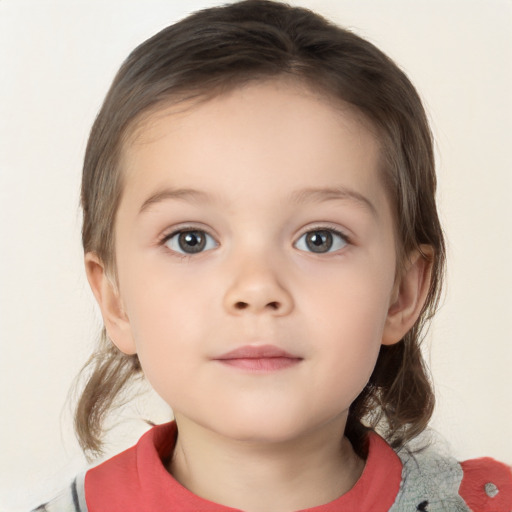 Neutral white child female with medium  brown hair and brown eyes