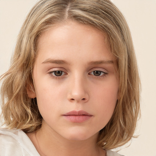 Neutral white child female with medium  brown hair and brown eyes