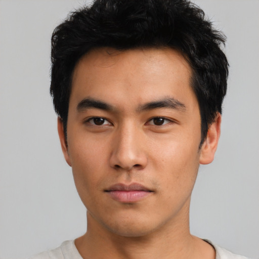 Neutral asian young-adult male with short  black hair and brown eyes