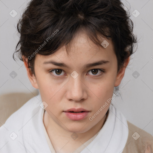 Neutral white child female with medium  brown hair and brown eyes