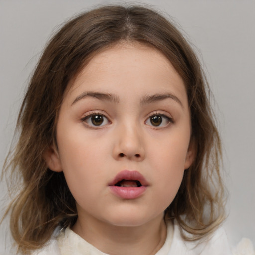 Neutral white child female with medium  brown hair and brown eyes