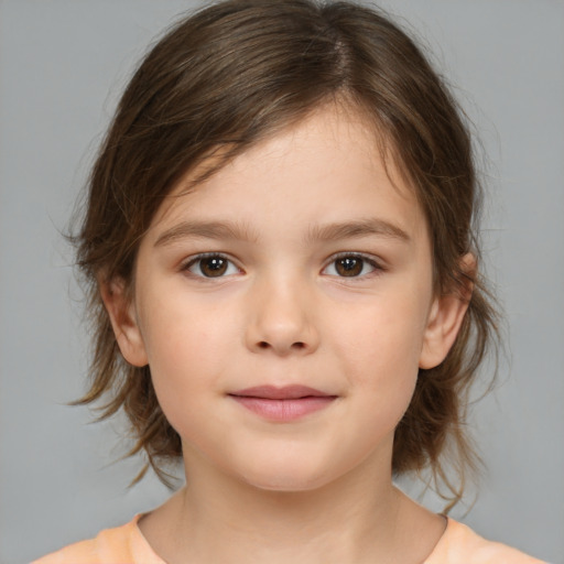 Neutral white child female with medium  brown hair and brown eyes