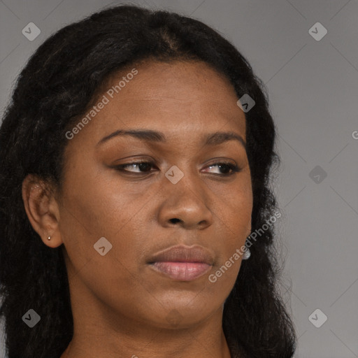 Neutral asian young-adult female with long  brown hair and brown eyes