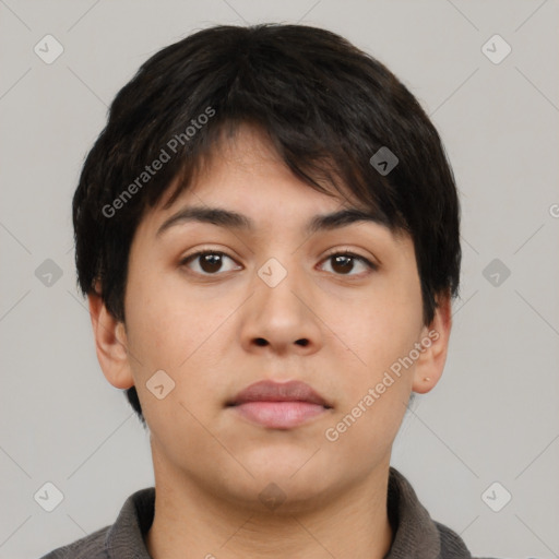 Neutral asian young-adult male with short  brown hair and brown eyes