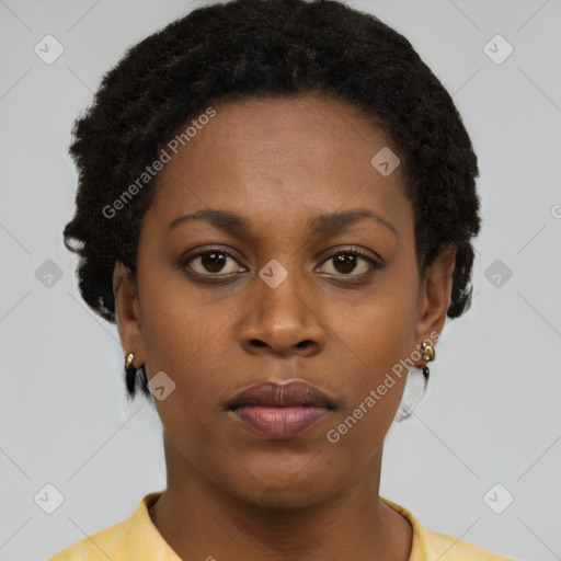 Neutral black young-adult female with short  brown hair and brown eyes