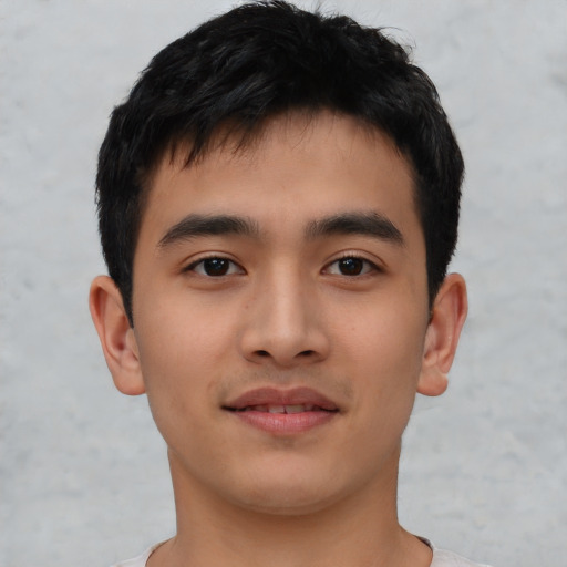 Neutral asian young-adult male with short  black hair and brown eyes