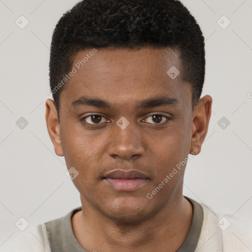 Neutral black young-adult male with short  brown hair and brown eyes