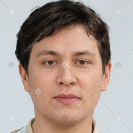 Neutral white adult male with short  brown hair and brown eyes