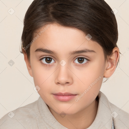 Neutral white young-adult female with short  brown hair and brown eyes