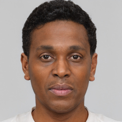 Neutral black young-adult male with short  brown hair and brown eyes