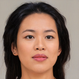 Neutral asian young-adult female with medium  brown hair and brown eyes