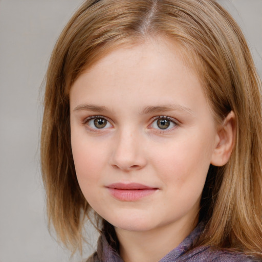 Neutral white child female with medium  brown hair and blue eyes