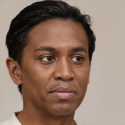 Neutral black young-adult male with short  brown hair and brown eyes