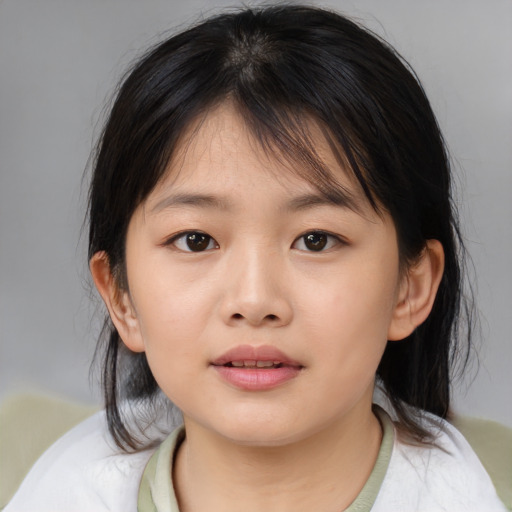 Neutral asian child female with medium  brown hair and brown eyes