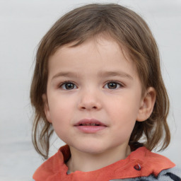 Neutral white child female with medium  brown hair and grey eyes