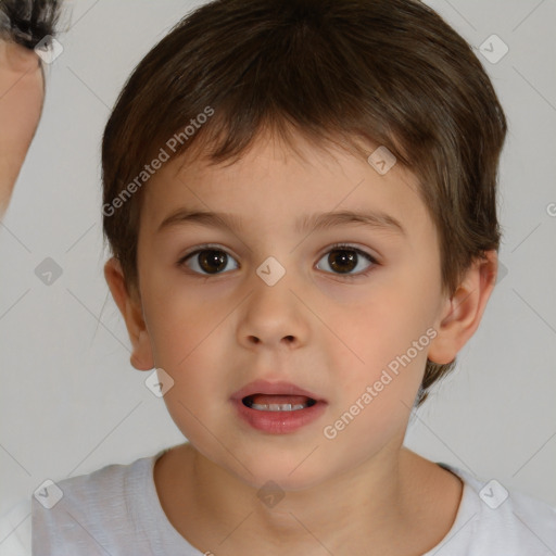 Neutral white child male with short  brown hair and brown eyes